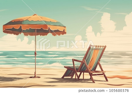 Relax and unwind in the serene setting of this tropical beach with chairs and an umbrella is AI Generative. 105680376