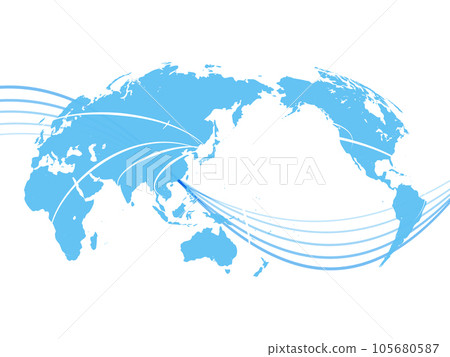 Business image imitating a world map centered on Japan in blue on a white background Business image imitating a world map centered on Japan in blue on a white background 105680587