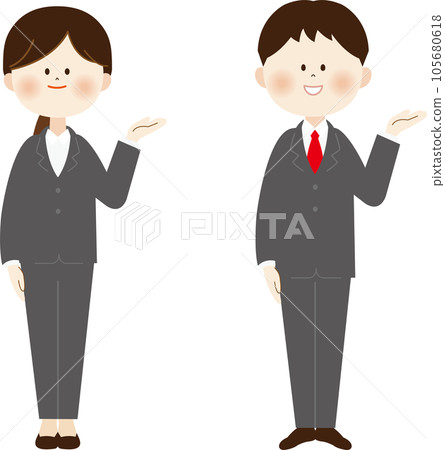穿著灰色西裝的男人和女人 穿著灰色西裝的男人和女人 105680618