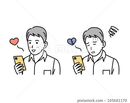 Depressed young man looking at smartphone 105681170