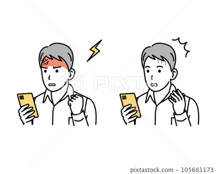 驚訝的年輕人看著他的智能手機生氣 105681173