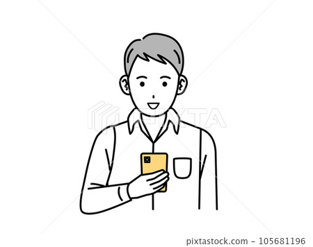 一個年輕人看著智能手機的插圖 105681196
