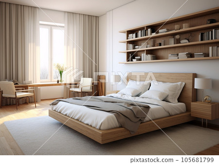 AI插畫,簡約臥室 AI插畫,簡約臥室 105681799
