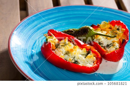 Pepper stuffed with brynza Pepper stuffed with brynza 105681821