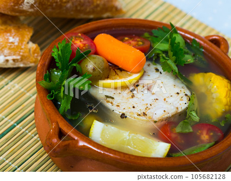 Recipe of fisher soup from merluccius Recipe of fisher soup from merluccius 105682128