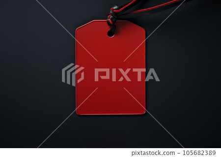 Red empty price tag on black or dark background. Black Friday concept, template copyspace 105682389