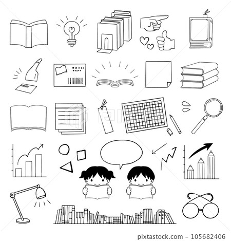 Hand drawn illustration about reading children and library and books Hand drawn illustration about reading children and library and books 105682406