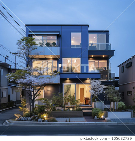 日本住宅區和新建房屋林立的新城鎮的夜景“AI生成圖像” 日本住宅區和新建房屋林立的新城鎮的夜景“AI生成圖像” 105682729