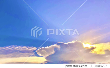 夏天夕陽的天空太陽和雲彩(矢量)背景素材 夏天夕陽的天空太陽和雲彩(矢量)背景素材 105683206