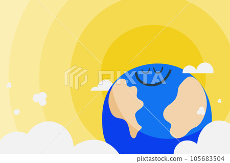 Eco friendly of blue cute cartoon earth on yellow sky background. Ecology and environment concept. Vector Illustration for Landing Page Template. 105683504