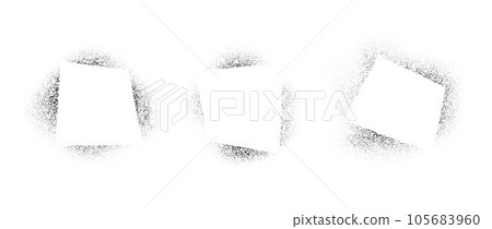 Set of geometric frames with spray stencil effect. Grunge dotted squared border collection. Faded noise texture shape bundle. Black splattered elements for text box, banner, poster, template. Vector 105683960