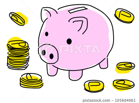 豬存錢罐的簡單線條畫插圖(點) 豬存錢罐的簡單線條畫插圖(點) 105684061
