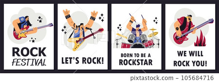 Rock festival or concert advertising posters set, flat vector illustration. 105684716