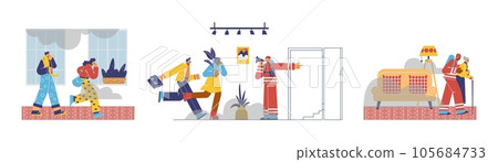 Set of scenes with people leaving smoky rooms flat style, vector illustration Set of scenes with people leaving smoky rooms flat style, vector illustration 105684733