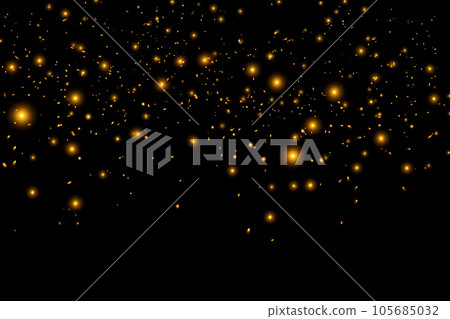 Golden fireflies floating in the dark 105685032