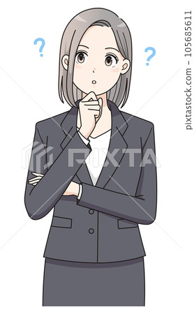 穿著西裝思考的女性動漫觸摸的插圖 穿著西裝思考的女性動漫觸摸的插圖 105685611