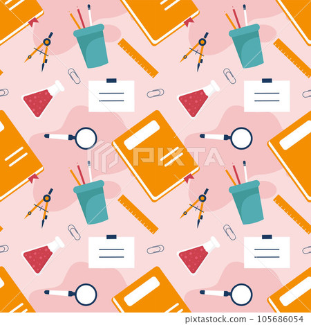 Happy Teacher Seamless Pattern Design Educational Style Elements in Template Hand Drawn Cartoon Flat Illustration 105686054