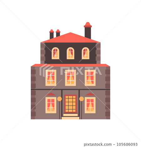 Retro victorian historic mansion building flat vector illustration isolated. Retro victorian historic mansion building flat vector illustration isolated. 105686093