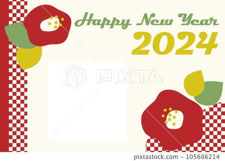 Pop camellia illustration New Year's card template Year of the Dragon 105686214