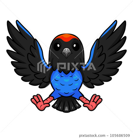 Cute blue manakin bird cartoon flying 105686509