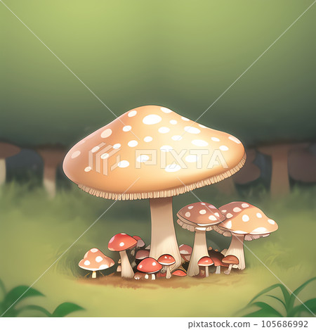 森林裡生長的各種大小的蘑菇的插圖 森林裡生長的各種大小的蘑菇的插圖 105686992