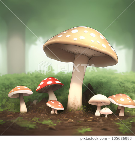 森林裡生長的各種大小的蘑菇的插圖 105686993