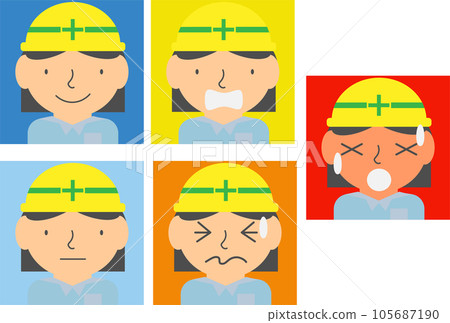 Illustration set of various facial expressions of women at the construction site of the heat index (WBGT) 105687190
