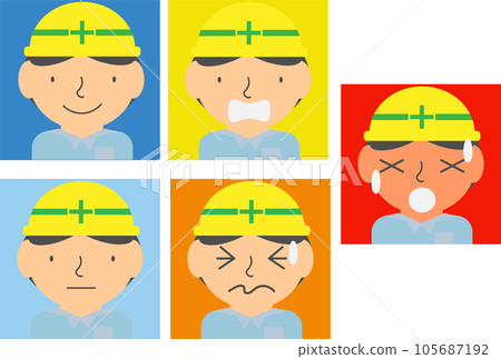 Illustration set of various facial expressions of men at the construction site of the heat index (WBGT) Illustration set of various facial expressions of men at the construction site of the heat index (WBGT) 105687192