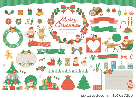 Christmas illustrations and frame set no text Christmas illustrations and frame set no text 105687290