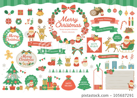 Christmas illustrations and frame set 105687291