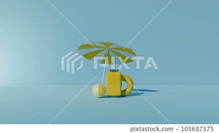 Travel and vacation background. 3D illustration with beautiful blue ocean and island background.background summer design with blank space for text. Travel and vacation background. 3D illustration with beautiful blue ocean and island background.background summer design with blank space for text. 105687375