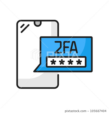 Password for secure transaction, 2FA verification. Secure password verification with two-factor authentication. Vector SMS notification with security code 105687404