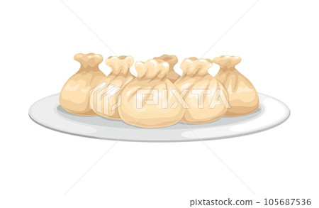 Cartoon baozi, Chinese new lunar year food and China holiday celebration vector symbol. Chinese bao buns or dumplings on plate, Asian traditional food of lunar new year festival 105687536