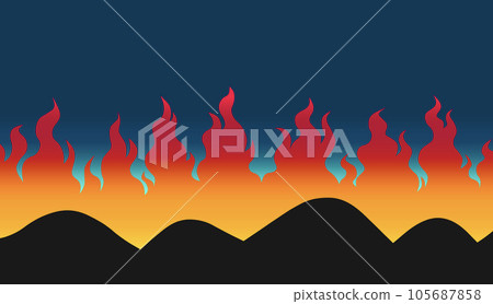 火焰在山的輪廓之外燃燒的插圖背景材料 105687858