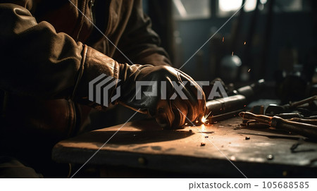 Workers and welders who perform welding and arc welding in factories (Generative AI) 105688585