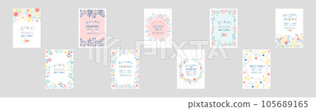 Creative Birthday Card Cover with Floral Branch and Flower Vector Set 105689165