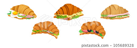 French Crunchy Croissants with Different Stuffing Vector Set French Crunchy Croissants with Different Stuffing Vector Set 105689328