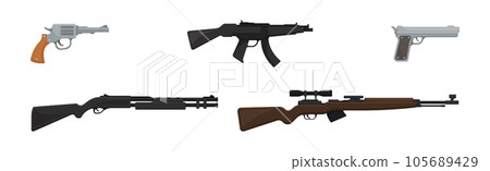 Handguns or Pistol Models with Firing Trigger for Hunting Vector Set 105689429