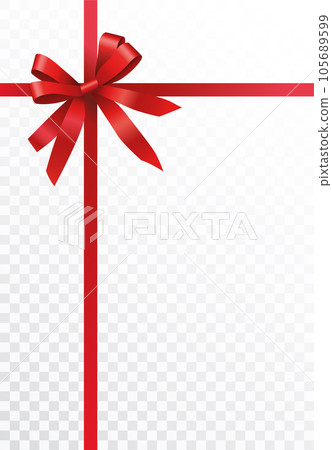 Vector realistic gift wrapping design with shiny red ribbons and bow isolated on transparent background 105689599
