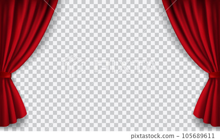 Vector realistic red velvet open curtains isolated on transparent background 105689611