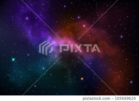 Vector colorful abstract universe backgroud with galaxies and glowing stars 105689620