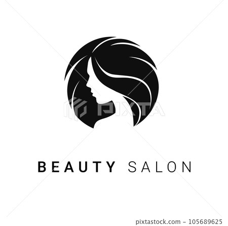Black vector beauty salon or hairdresser icon design with silhouette of beautiful woman's portrait isolated on white background Black vector beauty salon or hairdresser icon design with silhouette of beautiful woman's portrait isolated on white background 105689625