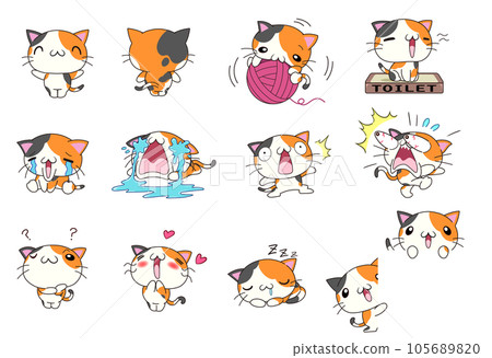 可愛的貓咪各種姿勢套裝第 2 部分（印花布貓） 105689820