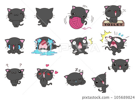 Cute cat various pose set part2 (black cat) Cute cat various pose set part2 (black cat) 105689824