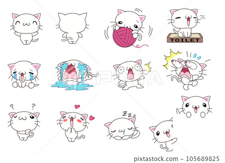 可愛貓咪各種姿勢套裝第 2 部分（白貓） 105689825