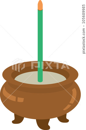 Funeral-related illustrations _ Incense burner _ Incense burner with one burning incense stick _ Buddhist altar Funeral-related illustrations _ Incense burner _ Incense burner with one burning incense stick _ Buddhist altar 105689985