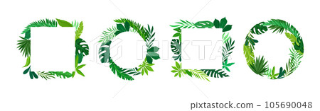 Frames with Green Leaves or Foliage Vector Set 105690048