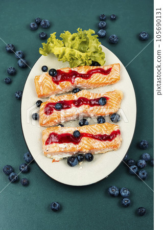 Roasted salmon fillet, keto diet. Roasted salmon fillet, keto diet. 105690131