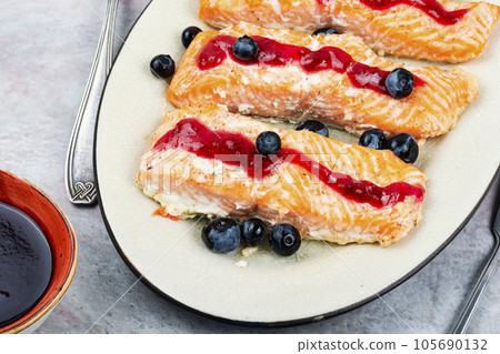Grilled salmon steak Grilled salmon steak 105690132