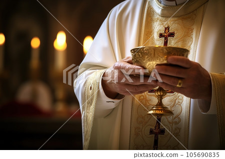 Catholic priest administers Holy Communion Catholic priest administers Holy Communion 105690835